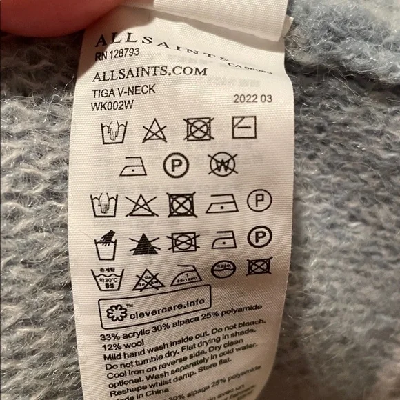 All Saints Tiga V-Neck Sweater in Blue - Picture 3 of 5